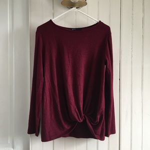 Maroon Tie-Front Long Sleeve